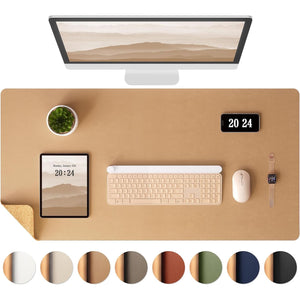Aothia Dual-Sided Desk Pad - Leather Desk Mat, Natural Cork Desk Pad Protector, Large Mouse Pad for Desk, Waterproof Desk Blotter Pad, Desk Writing Pad for Office Work/Home, Apricot(25.6"x13.7")