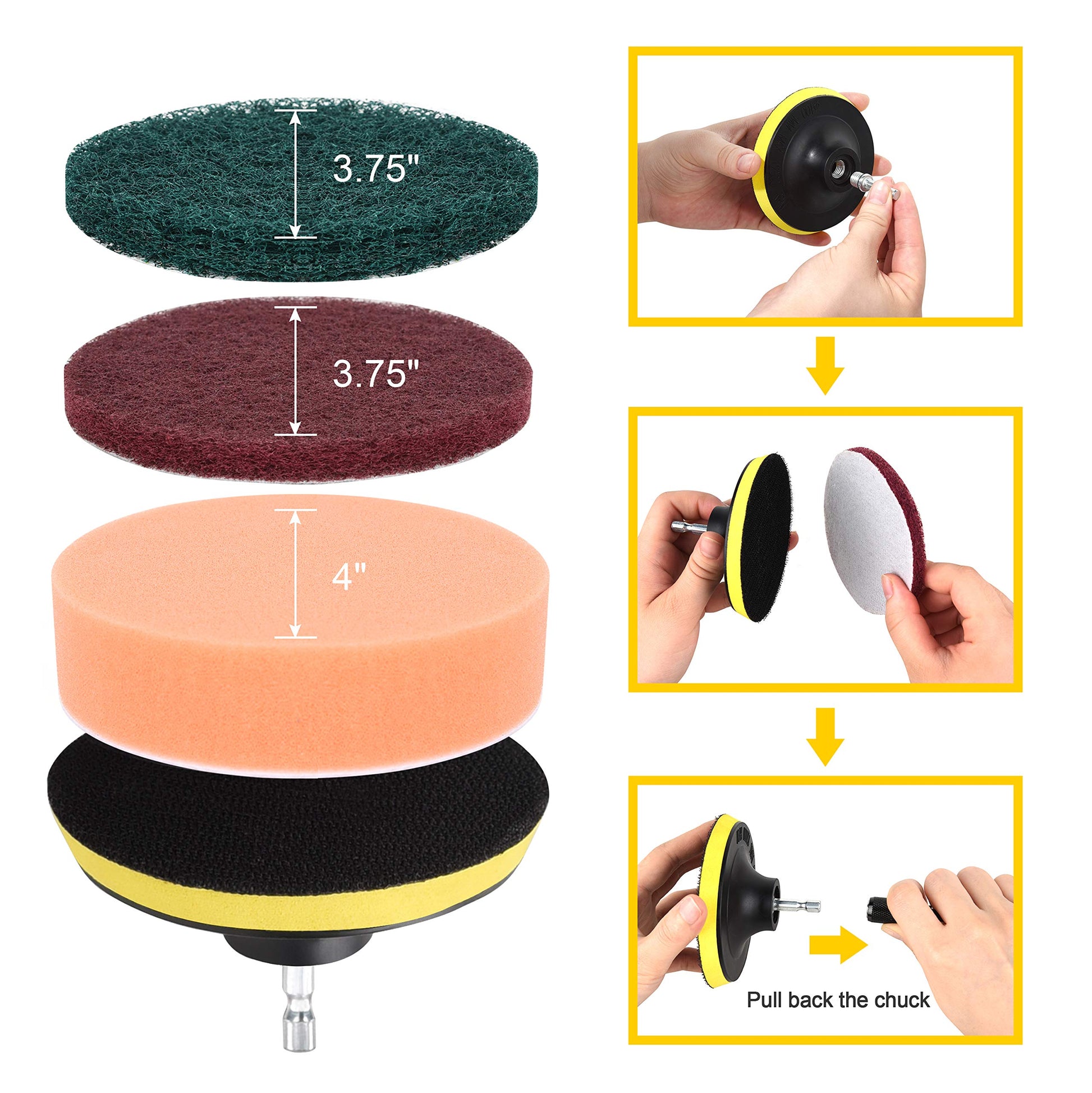 Buy now Drill Brush Power Scrubber Brush Set, Herrfilk Drill Brush Attachment Set with Extend Attachment and Scrub Pads Sponge, Drill Bit Scrub Brush for Cleaning Grout, Car,Tiles, Sinks, Bathtub at indiglob india