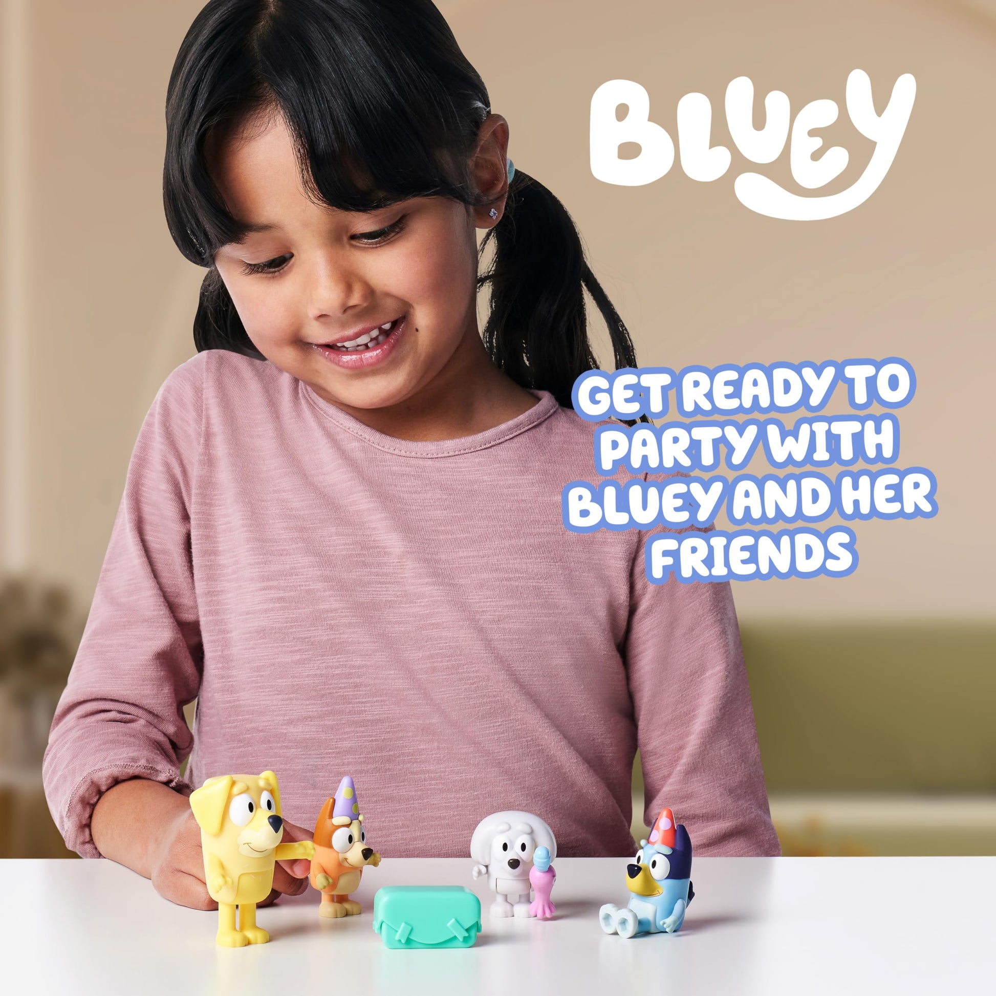 Buy now Bluey Pass The Parcel Figurine Toys Pack of 4, Character Toys with Bingo, Lucky’s Dad, and Lila Figures, Small Action Figures for Kids Ages 3+ at indiglob india