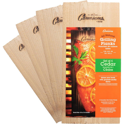 Camerons Cedar Grilling Planks - 4 Pack (5.5"x11.5") - Premium Natural Cedar Wood - Easily Infuse Smoky Flavor into BBQ Salmon, Fish, Meat, Veggies, and More - Sourced in the USA - Grilling Gift Idea