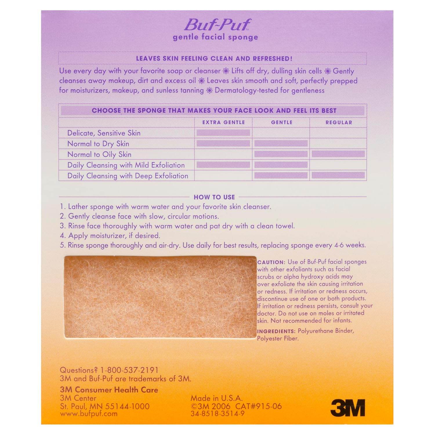 Buf-Puf Gentle Facial Sponge, Dermatologist Developed, Removes Deep Down Dirt & Makeup That Causes Breakouts and Blackheads, Reusable, Exfoliating, 1 Count - My Store