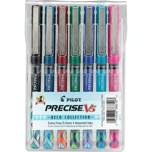 PILOT Precise V5 Capped Liquid Ink Rollerball Pens, Deco Collection, Extra Fine Point Ink Pens 0.5 mm, Colored Pens, Assorted, Pack of 7 - Ideal for School, Journaling, & Office Writing