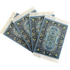 Carpet Coasters, Set 4 Turkish Rug Style Table Drink mats, Absorbent Kitchen and Dining Accessories, Spill & drip Protection - Blue