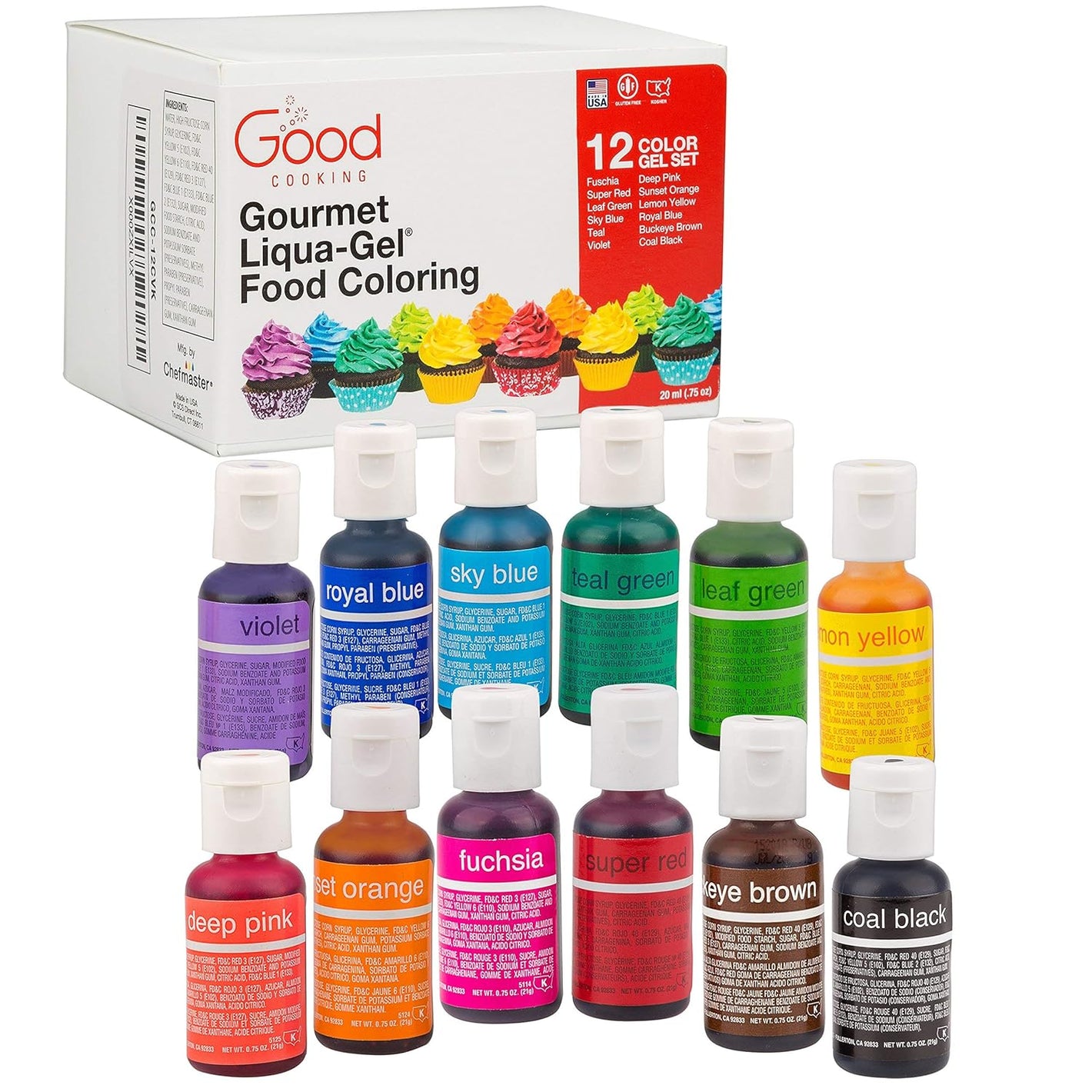 Buy now Food Coloring Liqua-Gel 12 Pack (.75ml Bottles) Tasteless Rainbow Color Dye Kit - Christmas, Baking, Decorating, Fondant, Frosting, Chocolate, Cooking, Slime, Crafts - Made in USA at indiglob india