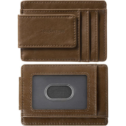 Toughergun Slim Minimalist Wallet for Men with Magnetic Money Clip Leather Wallet, Credit Card Holder RFID Blocking Front Pocket Holds Cash and Cards