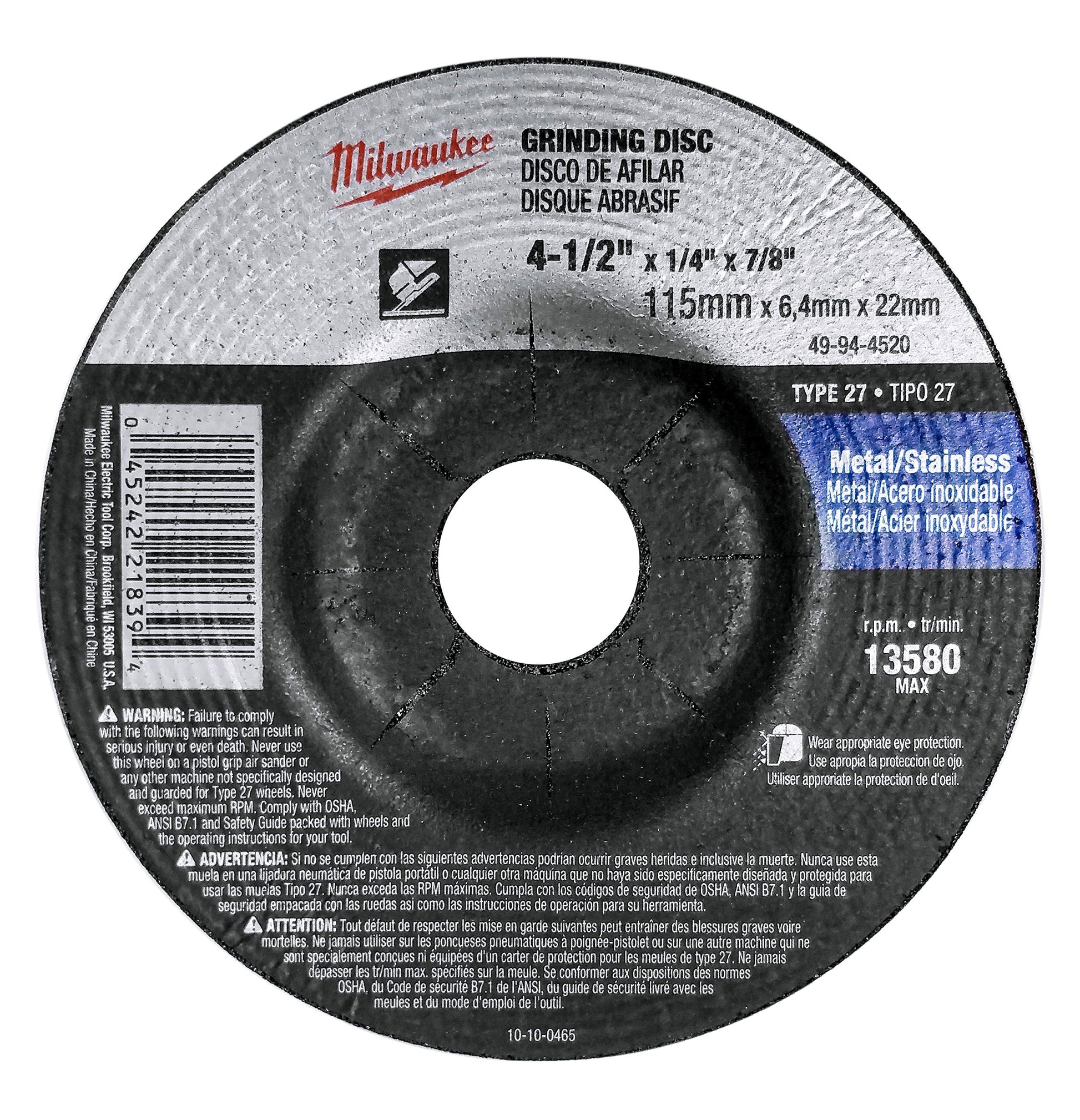 Buy now Milwaukee 5 Pack - 4 1 2 Grinding Wheel For Grinders - Aggressive Grinding For Metal & Stainless Steel - 4-1/2" x 1/4 x 7/8-Inch | Depressed at indiglob india