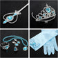 Princess Dress Up Party Accessories for Princess Costume Gloves Tiara Wand Necklace Earrings Bracelet and Ring Gift Set 9pcs (Blue, Set of 7, 9pcs)