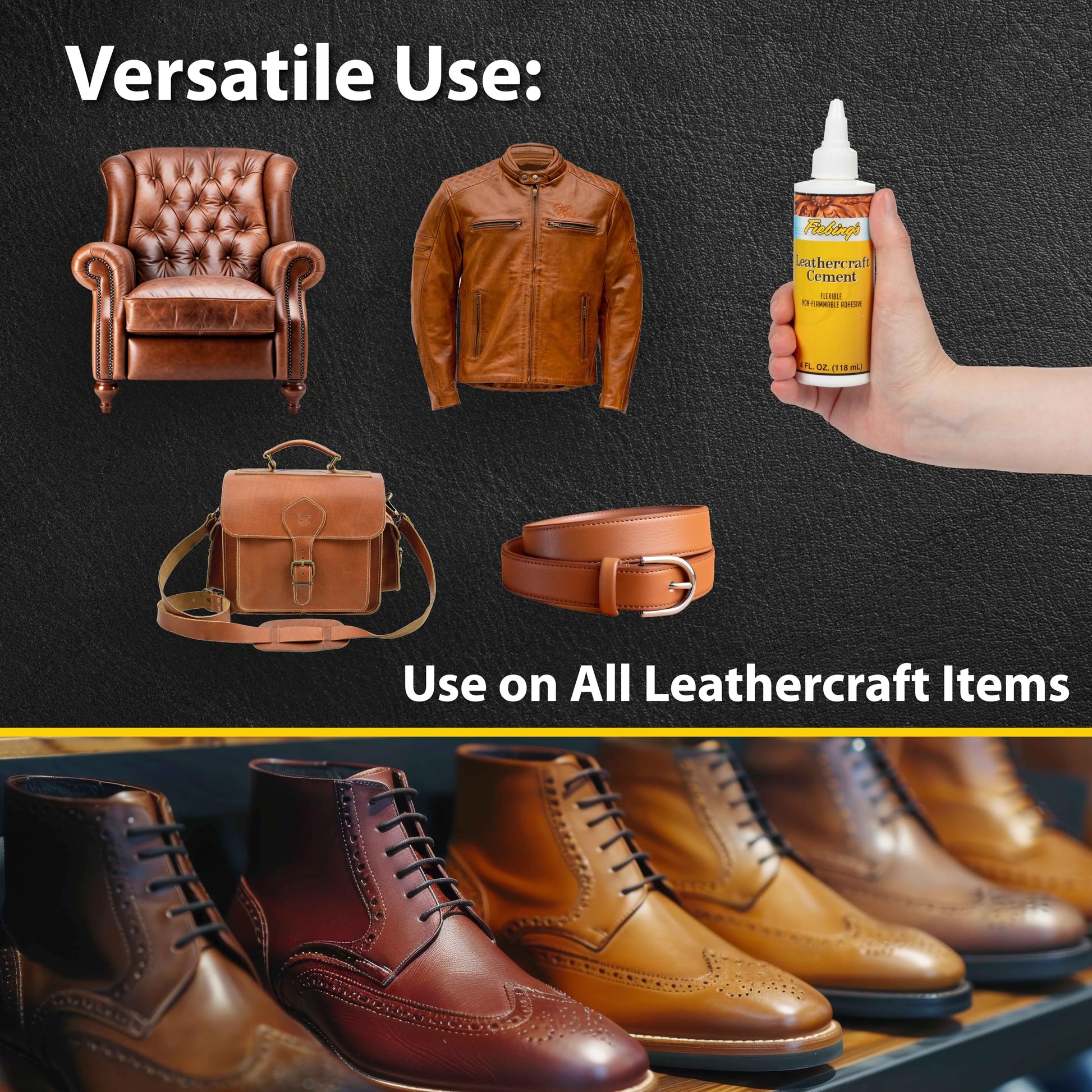 Buy now Fiebing's Leathercraft Cement - 4 oz Leather Glue Adhesive - Quick Drying, High Strength, Flexible, Permanent Bonding Leather Repair for Jackets, Shoes, Furniture, Purse - Non-Toxic & Non-Flammable at indiglob india