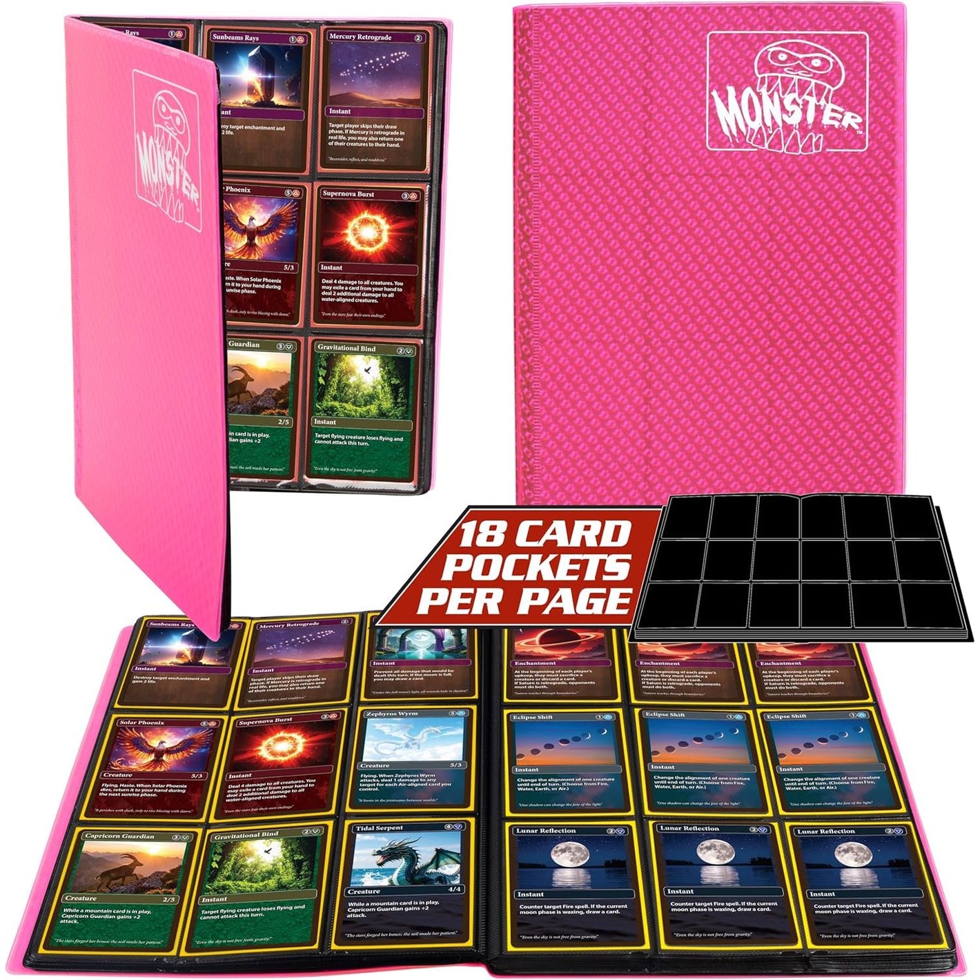 Buy now 9 Pocket Trading Card Binder- Holofoil Pink Album w Side Loading Pockets, AntiTheft Anti-Drop- TCG Collector Storage Organizer for 360 Cards-Compatible with Pokémon, Yu-Gi-Oh!, MTG Magic The Gathering at indiglob india