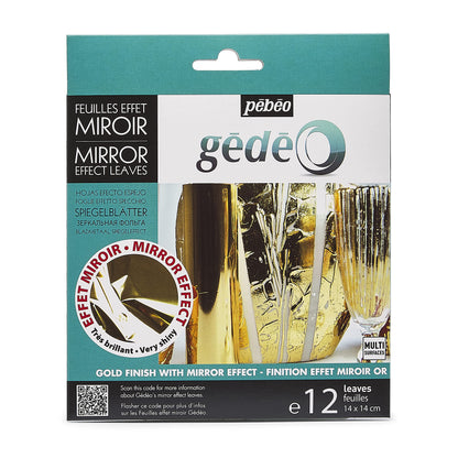 Buy now Pébéo Gédéo Mirror Effect Gold Leaves Adhesive Sheet - 12 Sheets, 5 ½ x 5 ½ Inches, Art and Craft Supplies, for Painting, Home Decor, or Decorations at indiglob india