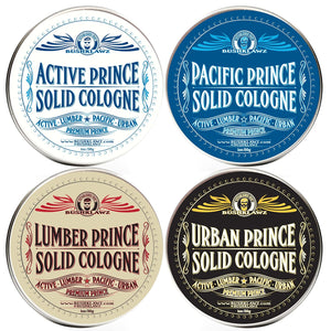 Premium Prince Solid Cologne 1 oz Variety Gift Set Alcohol Free Natural Concentrated Full Size Travel Friendly Tins Men's Fragrance 4 Manly Scents to Satisfy all Types of Viking Cannon Black Prime