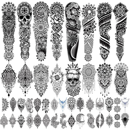 Extra Large waterproof Temporary Tattoos 8 Sheets Full Arm Fake Tattoos and 8 Sheets Half Arm Tattoo Stickers for Men and Women (22.83"X7.1")
