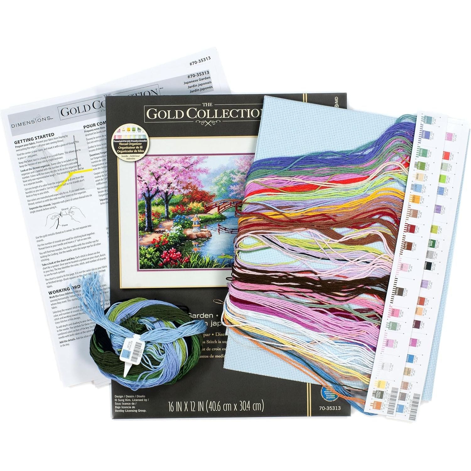 Buy now Dimensions Gold Collection Counted Cross Stitch Kit, Japanese Flower Garden, 16 Count Light Blue Aida, 12'' x 16'' at indiglob india