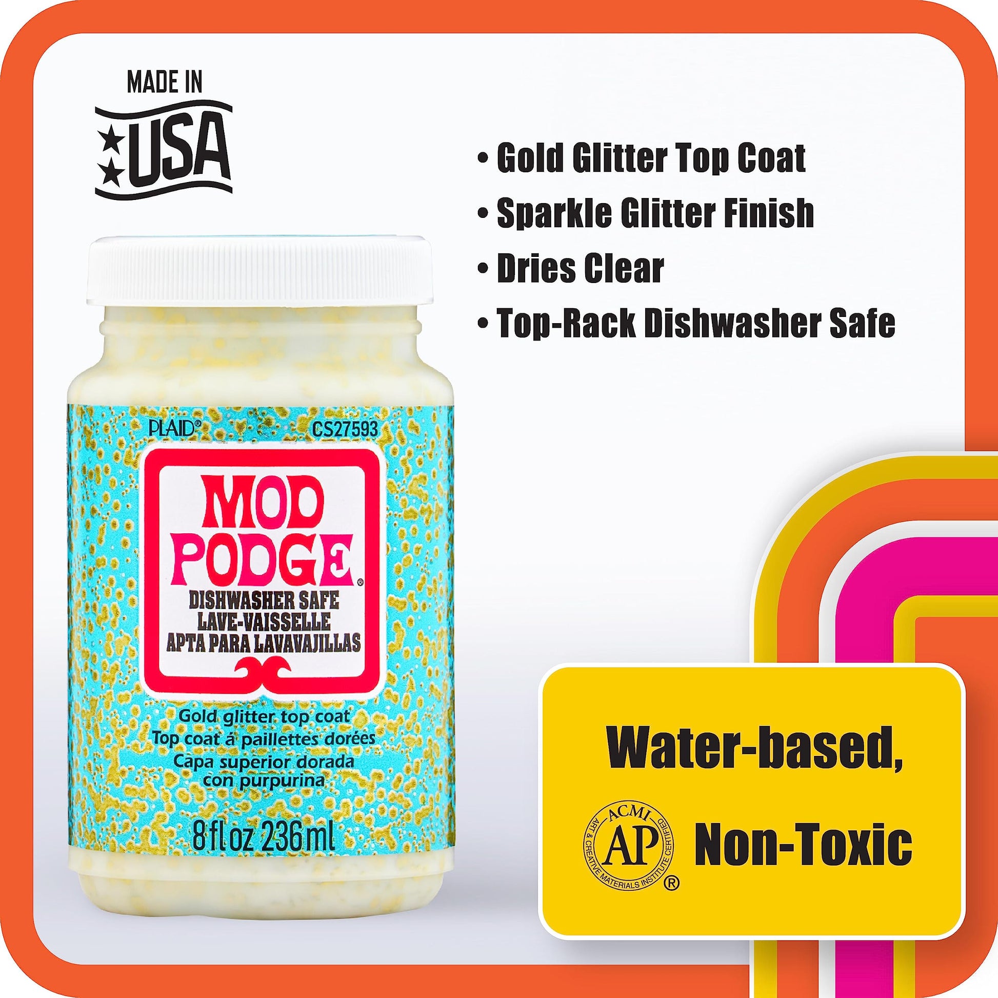Buy now Mod Podge CS27593 Dishwasher Safe Glitter Gold, 8 fl oz Multi-Purpose Formula, Perfect for Easy to Apply DIY Arts and Crafts at indiglob india