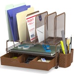 Buy now Simple Houseware Mesh Desk Organizer with Sliding Drawer, Double Tray and 5 Upright Sections, Copper Copper at indiglob india