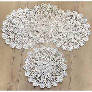 Phantomon 12 Inch Round Doilies Crochet Handmade Lace Placemats 100% Cotton Knitted Coasters, Pack of 4 (Beige)