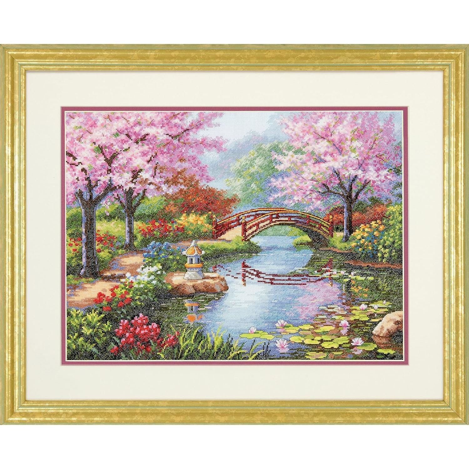 Buy now Dimensions Gold Collection Counted Cross Stitch Kit, Japanese Flower Garden, 16 Count Light Blue Aida, 12'' x 16'' at indiglob india