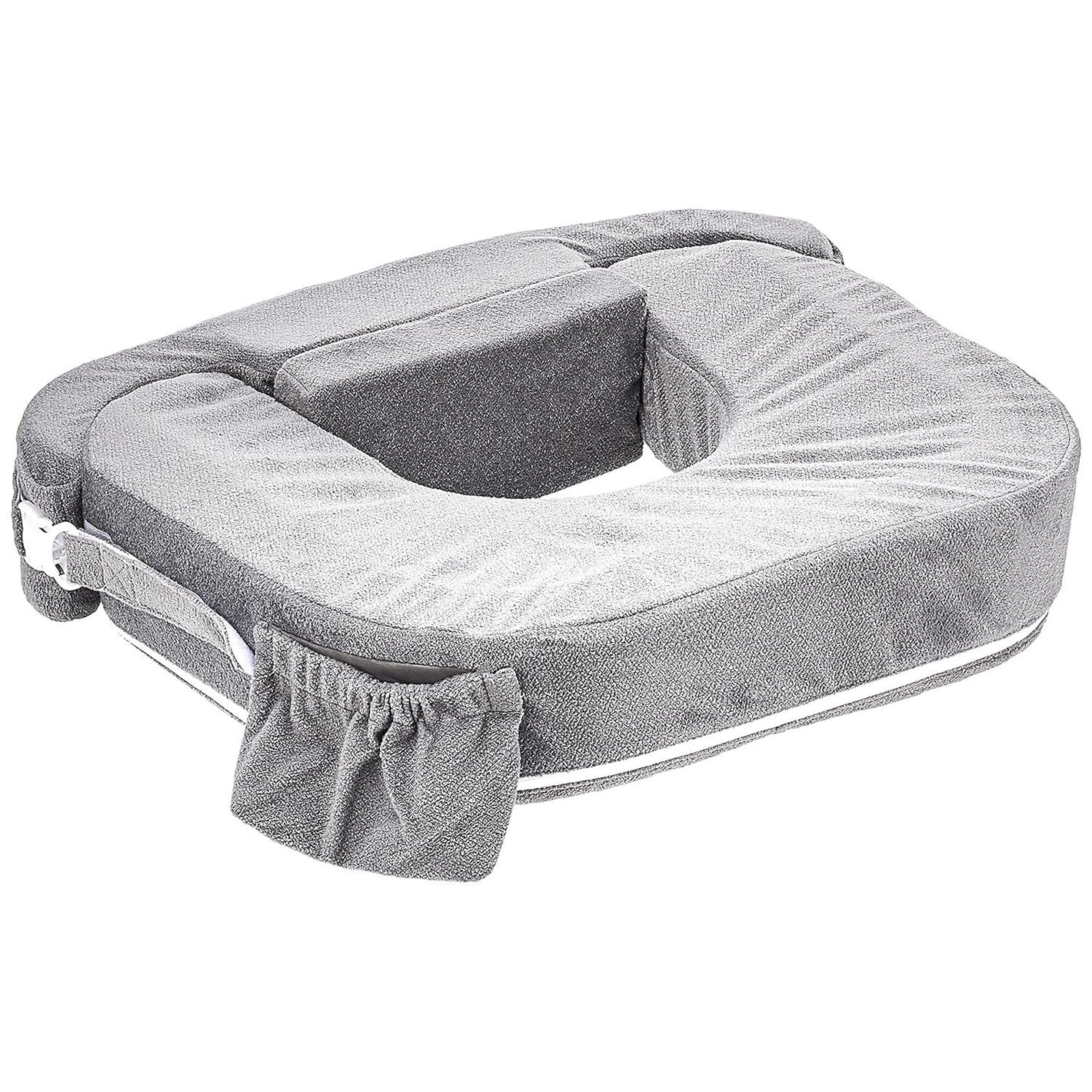 My Brest Friend Twin Nursing Pillow - Enhanced Comfort with Slipcover - Ultimate Ergonomic Support for Breastfeeding- Adjustable Strap and Silent Release Buckle with Handy Side Pocket, Evening Grey