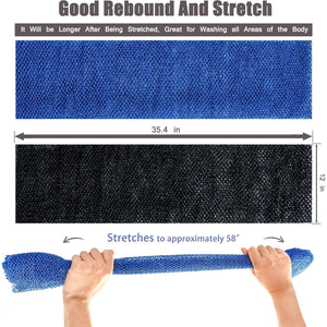 African Net Sponge, 2 Pieces Exfoliating Premium Nylon Bathing/Wash Net for Daily Back Body Scrub Scrubber Shower Net (Black, Blue) …