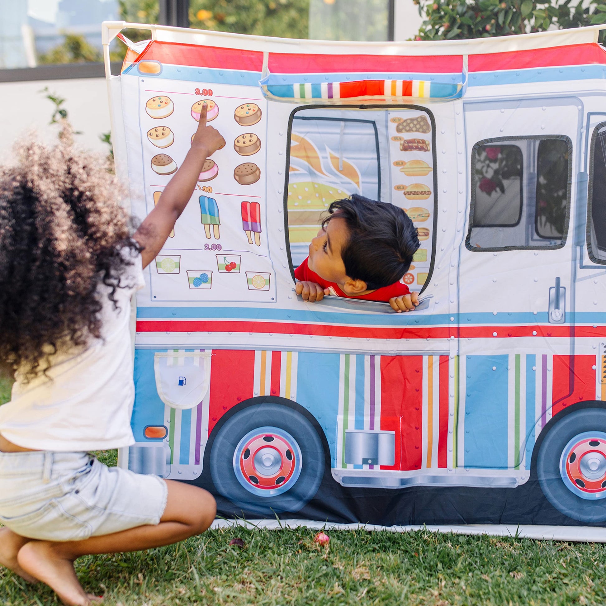 Buy now Melissa & Doug Fabric Double-Sided Food Truck Play Tent - Ice Cream and BBQ Role Play Toy Food Truck Tent, for Kids Ages 3+ at indiglob india
