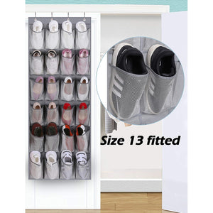 MISSLO Over The Door Shoe Organizer Hanging Closet Holder Hanger Storage Bag Rack with 24 Large Mesh Pockets, Gray