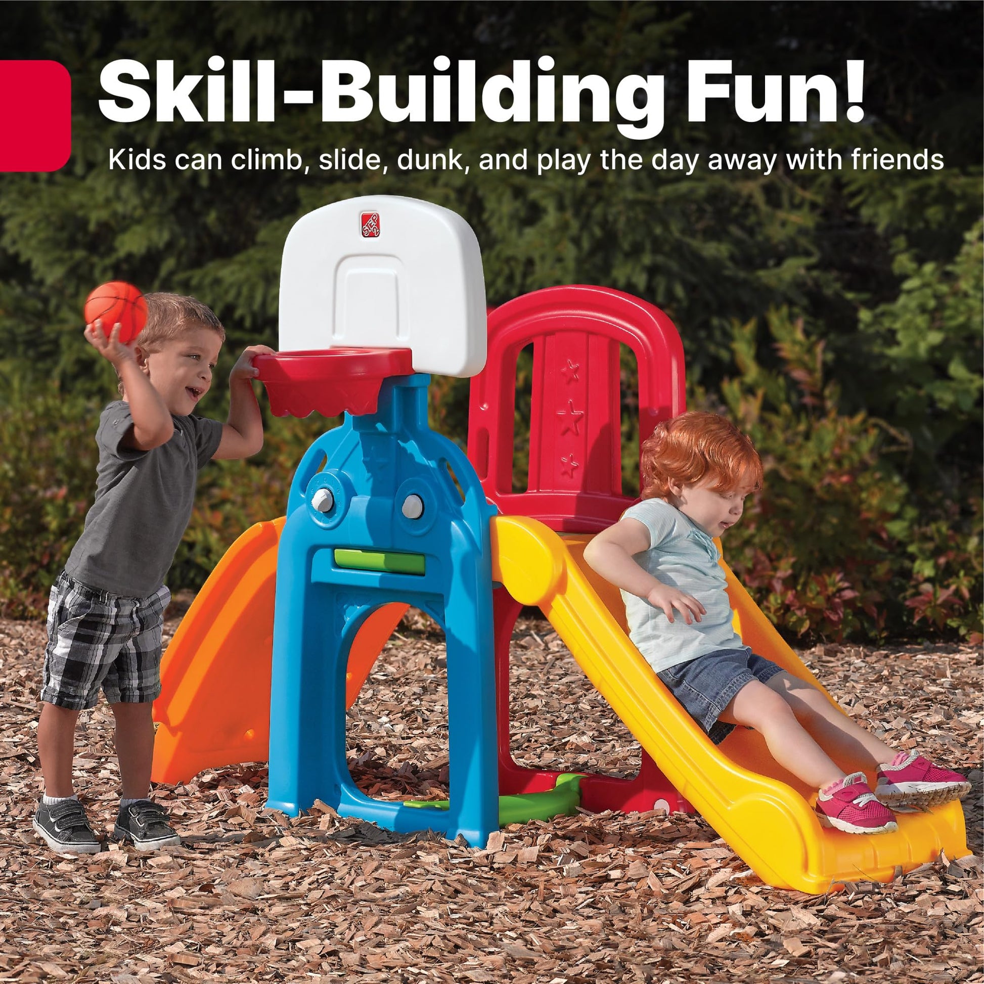 Buy now Step2 Game Time Sports Climber, Kids Indoor/Outdoor Playset, Backyard Playground Set, Slide, Climbing Wall, Basketball Hoop, Outside Jungle Gym, For Toddlers 2-6 Years Old at indiglob india