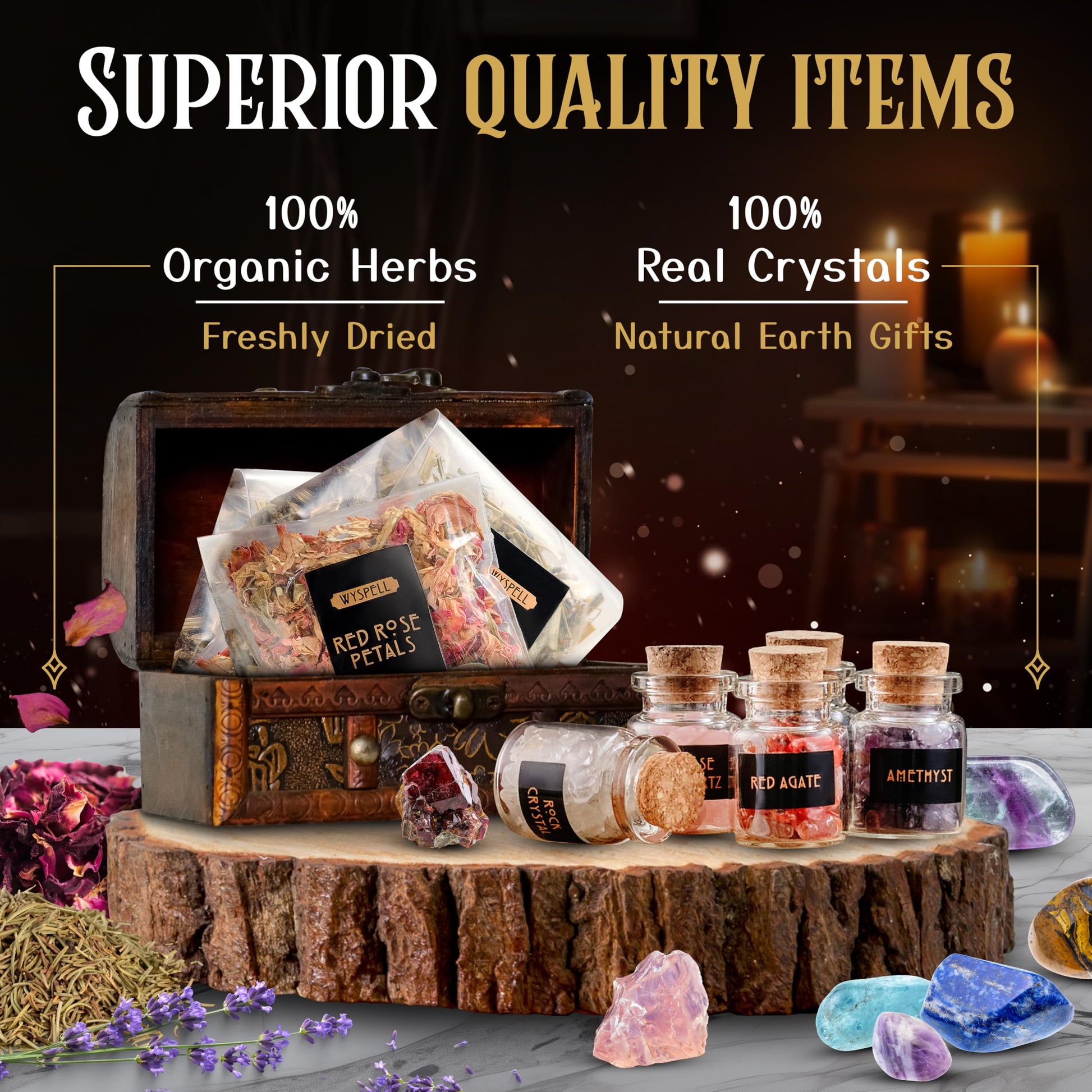 Buy now Wyspell Witchcraft Supplies Kit for Witch Altar 54PCS - Spell Candles for Witches - Crystals Spell Jars for Witches - Herbs for Spells - Beginner Witch Starter Box - Witchcraft Kit at indiglob india