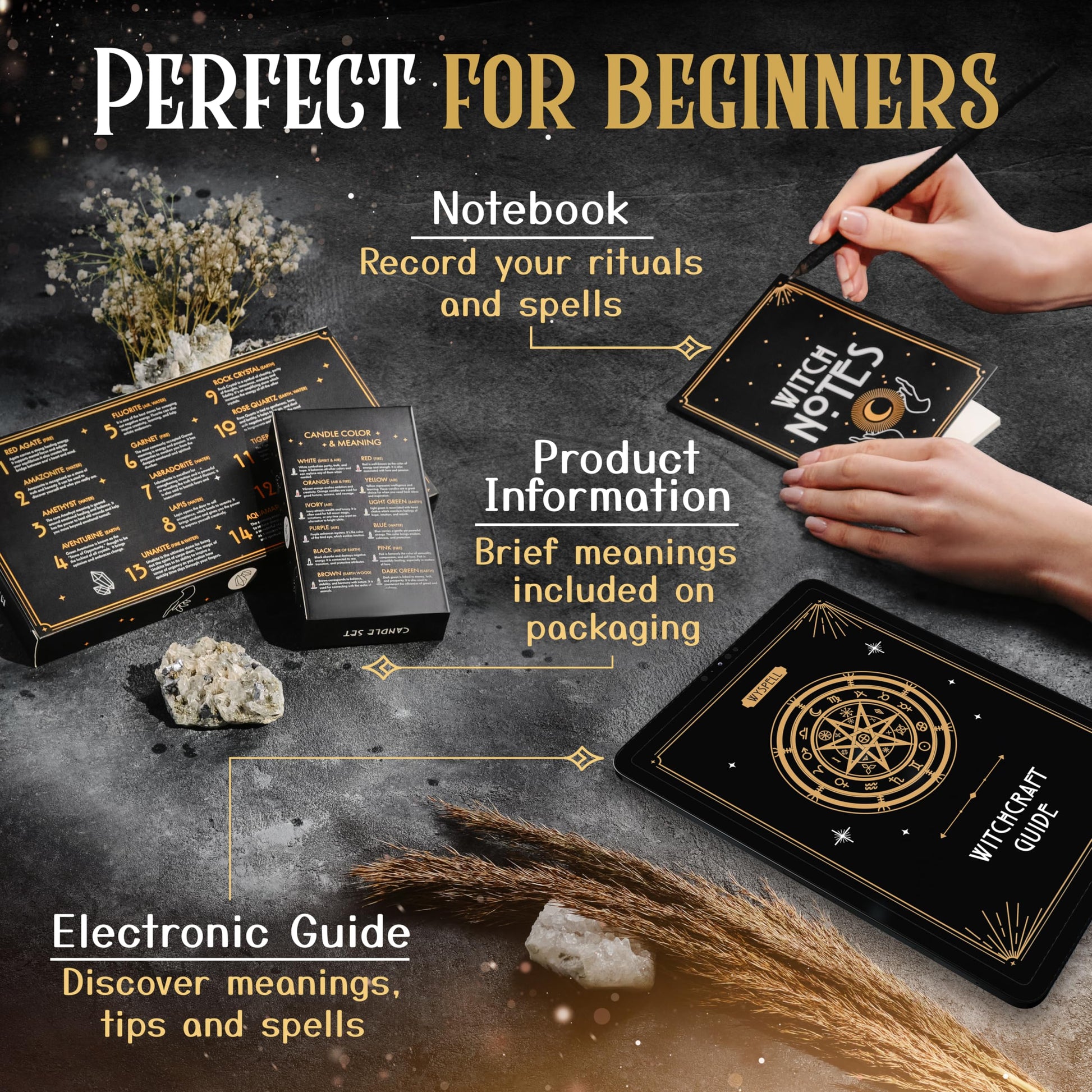 Buy now Wyspell Witchcraft Supplies Kit for Witch Altar 54PCS - Spell Candles for Witches - Crystals Spell Jars for Witches - Herbs for Spells - Beginner Witch Starter Box - Witchcraft Kit at indiglob india