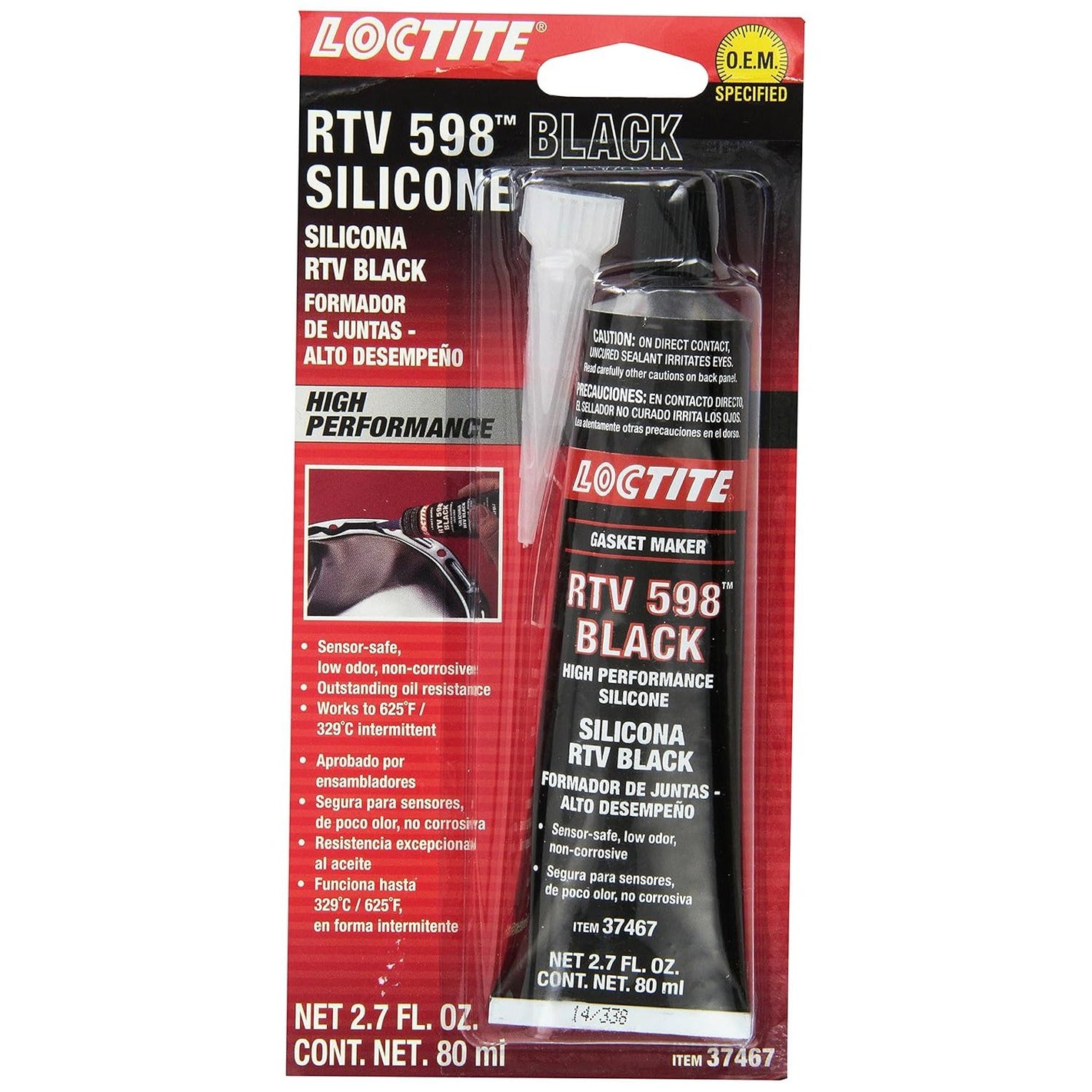 LOCTITE Automotive RTV Silicone Gasket Maker Black 598 - High Performance, Sensor-Safe, Non-Corrosive, Flexible, Oil Resistant - 80 ml, 1 Pack