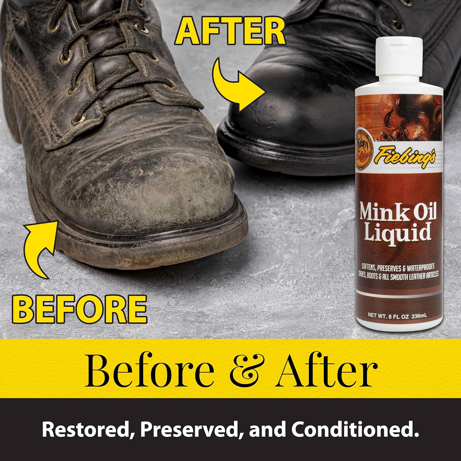 Buy now Fiebing's Liquid Mink Oil for Leather Boots (8 fl oz) - Leather Cleaner & Conditioner - Waterproof, Preserve, Soften All Smooth Leathercraft & Vinyl - Prevents Salt Stains - Use On Couch, Shoe, Purse at indiglob india