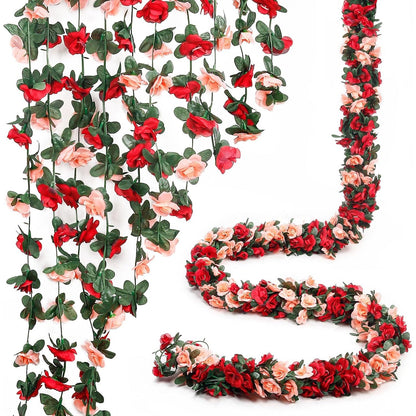 Miracliy 5Pcs 41FT Pink Flower Garland Artificial Rose Arch Vines Fake Spring Floral Garland for Flower Wall Backdrop Wedding Mothers Day Garden Tea Party Decoration