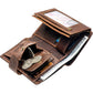 POKOFO Large RFID Genuine Leather Card Holder Trifold Wallet Snap Closure 3 ID Windows for men
