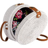 Round Straw Bag Shoulder Leather Straps | Wicker Rattan Hand Woven Crossbody Shoulder Purse Beach Bags for Women - White