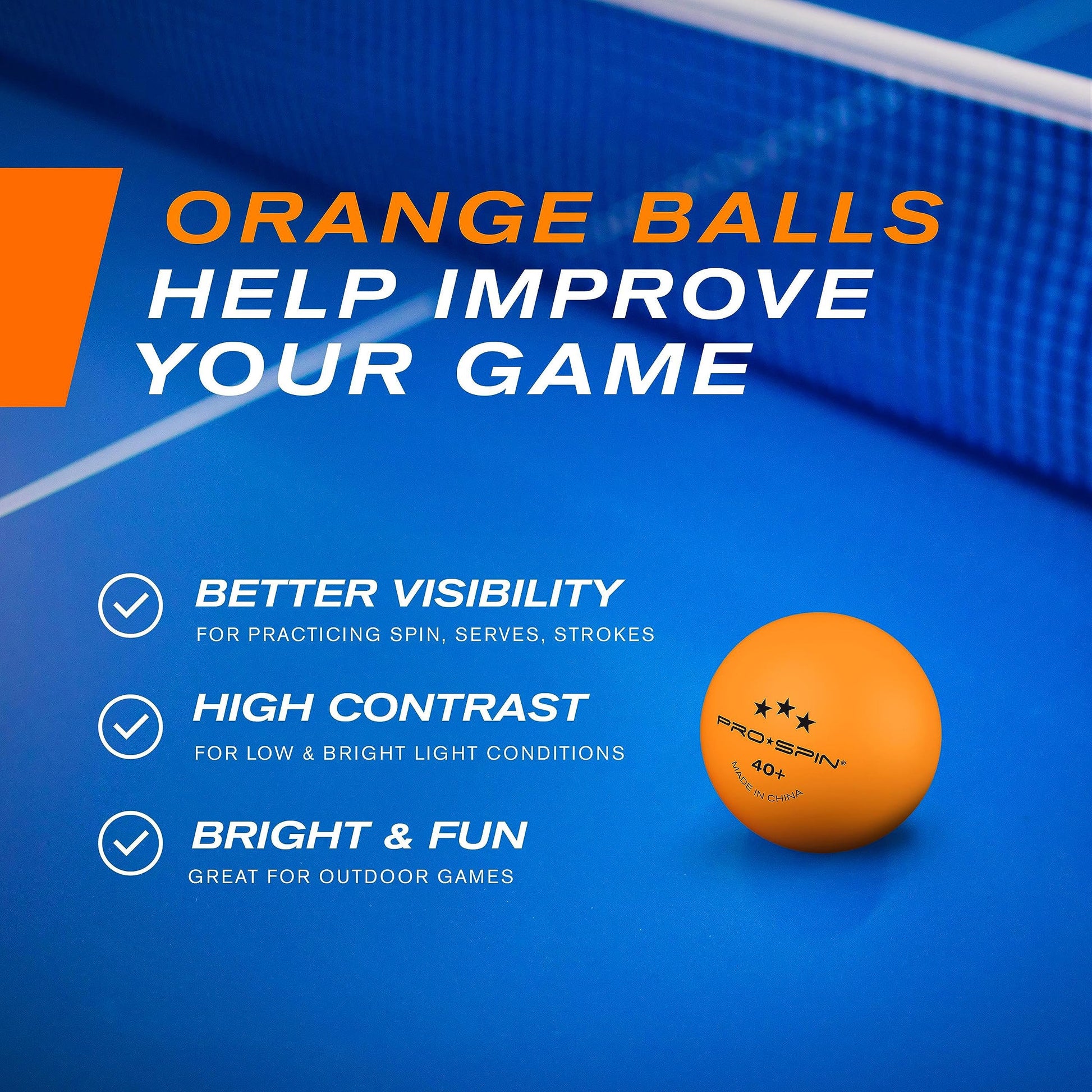 Buy now PRO-SPIN Ping Pong Balls - 3-Star Premium Orange Table Tennis Balls | High-Performance 40+ ABS Professional Quality | Ultimate Durability for Indoor & Outdoor Ping Pong Tables at indiglob india