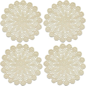 Phantomon 12 Inch Round Doilies Crochet Handmade Lace Placemats 100% Cotton Knitted Coasters, Pack of 4 (Beige)
