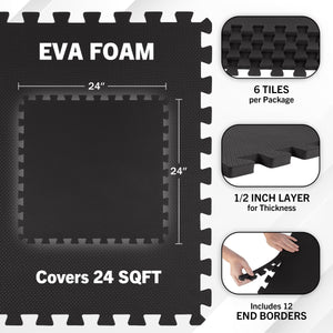 Buy now EVA Foam Mat Tiles 6-Pack - 24 SQ FT of Interlocking Padding for Garage, Playroom, or Gym Flooring - Workout Mat or Baby Playmat by Stalwart (Black) at indiglob india