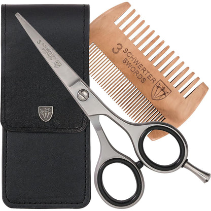 3 Swords Germany – professional BEARD MUSTACHE HAIR SCISSORS, stainless steel, straight blade, sharp, with black case