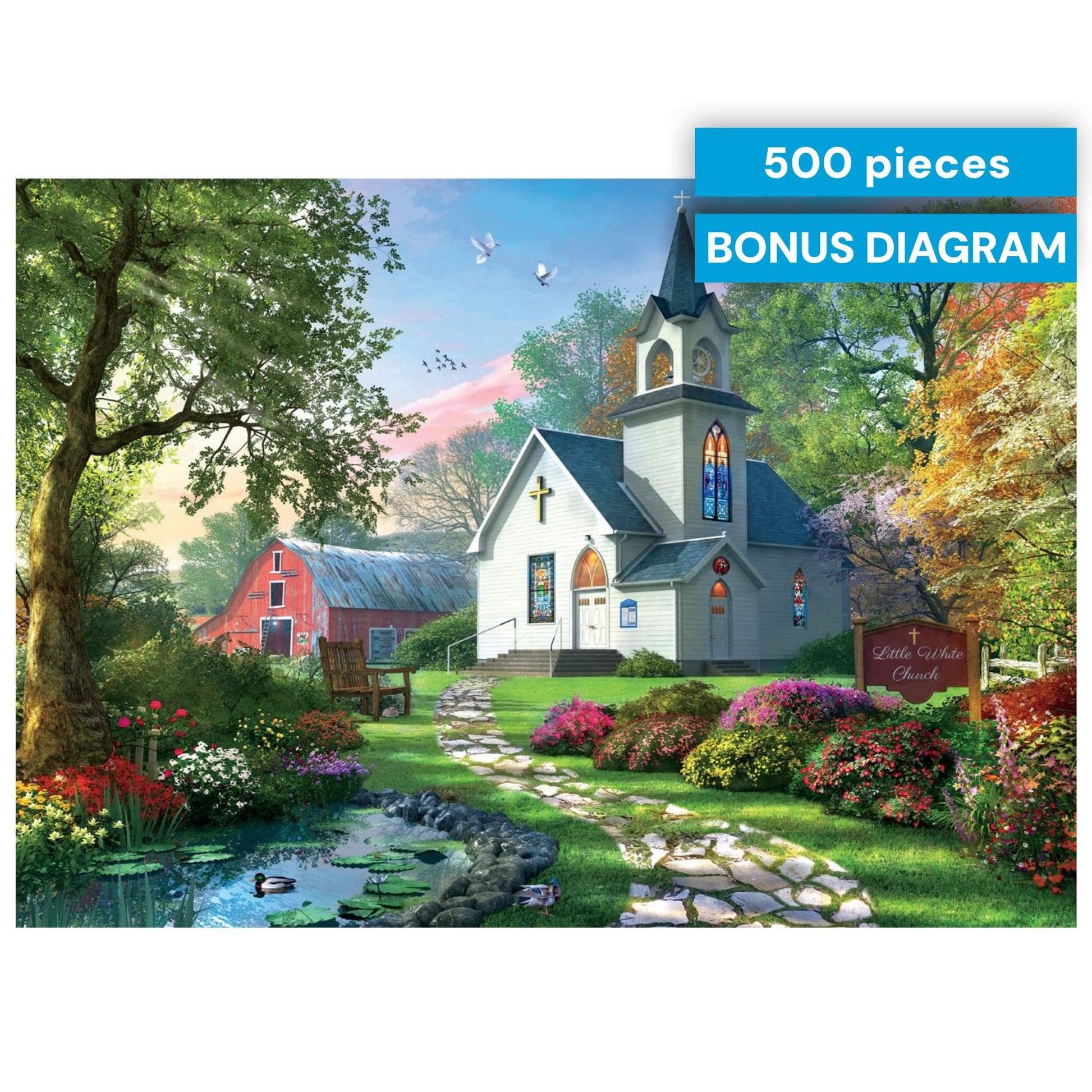 Buy now Buffalo Games – Little White Chapel Jigsaw Puzzle, 500 Piece Puzzle for Adults, Peaceful Church Landscape Art by Dominic Davison at indiglob india