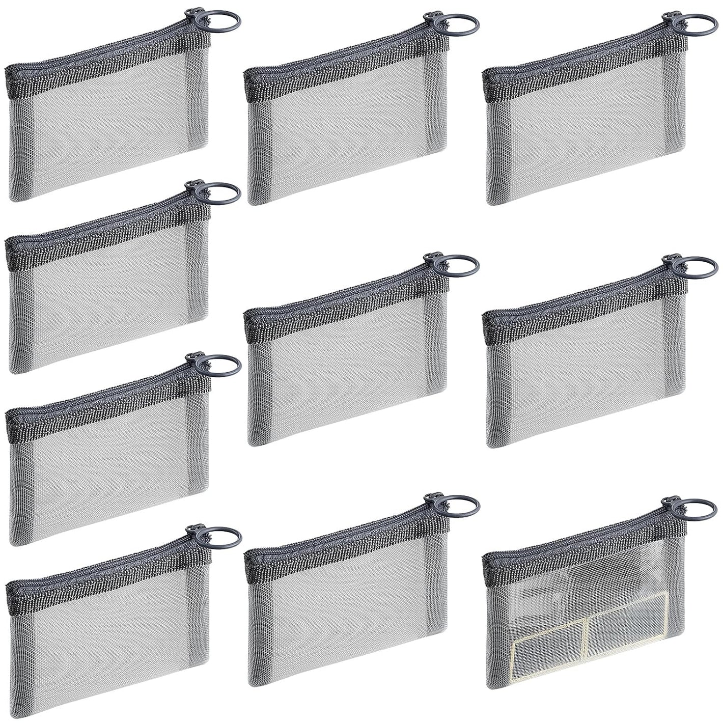 Frienda 10 Pcs Small Mesh Bags with Zipper Mini Zipper Mesh Bags Nylon Cosmetic Coin Purse Pouches Portable Reusable Storage Pouch with Keychain for Women Home Travel(3 x 4 Inch,Grey)