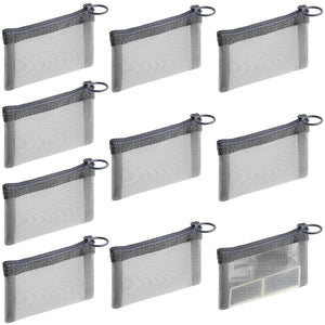 Frienda 10 Pcs Small Mesh Bags with Zipper Mini Zipper Mesh Bags Nylon Cosmetic Coin Purse Pouches Portable Reusable Storage Pouch with Keychain for Women Home Travel(3 x 4 Inch,Grey)