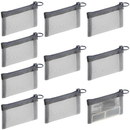 Frienda 10 Pcs Small Mesh Bags with Zipper Mini Zipper Mesh Bags Nylon Cosmetic Coin Purse Pouches Portable Reusable Storage Pouch with Keychain for Women Home Travel(3 x 4 Inch,Grey)