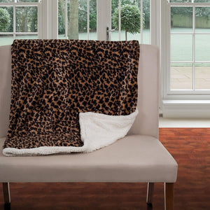 Sherpa Fleece Throw Blanket - 50x60-Inch Machine-Washable Reversible Throw - Fluffy Blankets for Couch, Chair, or Bed by Lavish Home (Leopard)