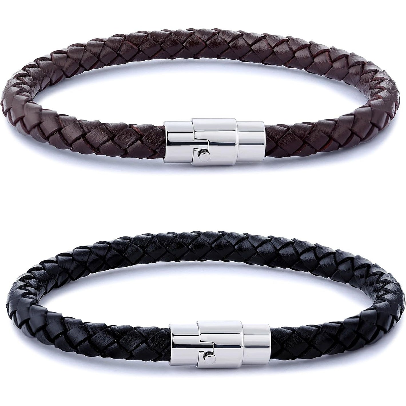 FIBO STEEL 2-3PCS Stainless Steel Braided Leather Bracelet for Men Women Wrist Cuff Bracelet 7.5-8.5 inches