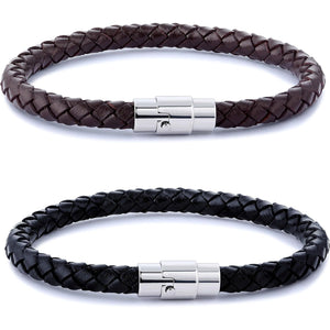 FIBO STEEL 2-3PCS Stainless Steel Braided Leather Bracelet for Men Women Wrist Cuff Bracelet 7.5-8.5 inches