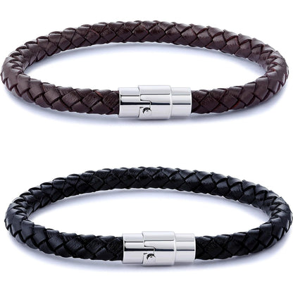 FIBO STEEL 2-3PCS Stainless Steel Braided Leather Bracelet for Men Women Wrist Cuff Bracelet 7.5-8.5 inches