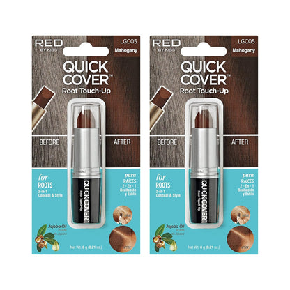 RED by Kiss Quick Cover Root Touch Up Stick, Water-Resistant Temporary Gray Hair Concealer with Brush for Roots and Beard, Long-Lasting Coverage, Easy Application (2 Pack, Dark Brown)