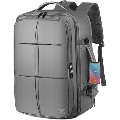 Travel Backpack, Extra Large 55L Carry On Backpack Flight Approved with USB Charging Port, Expandable Waterproof Business Luggage Casual Bag Fits 18.4 Inch Laptops, Travel Gifts for Men Women
