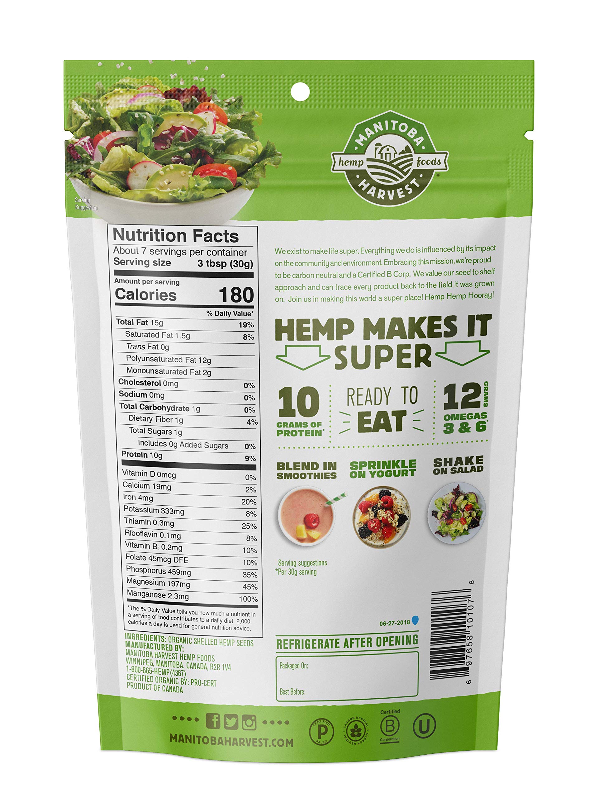 Buy now Manitoba Harvest Organic Hemp Hearts, Shelled Hemp Seeds - 7oz - 10g Plant Protein & 12g Omega 3 & 6 per 30g serving - Easy-to-Digest seeds with 9 Essential Amino Acids - Gluten Free, Vegan, Non-GMO at indiglob india