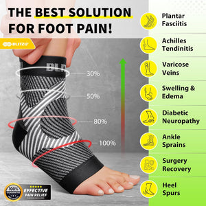 BLITZU Foot Compression Sleeve Plantar Fasciitis Relief Socks Women Ankle Sleeve Support Foot Support for Pain Compression Socks Black XXL