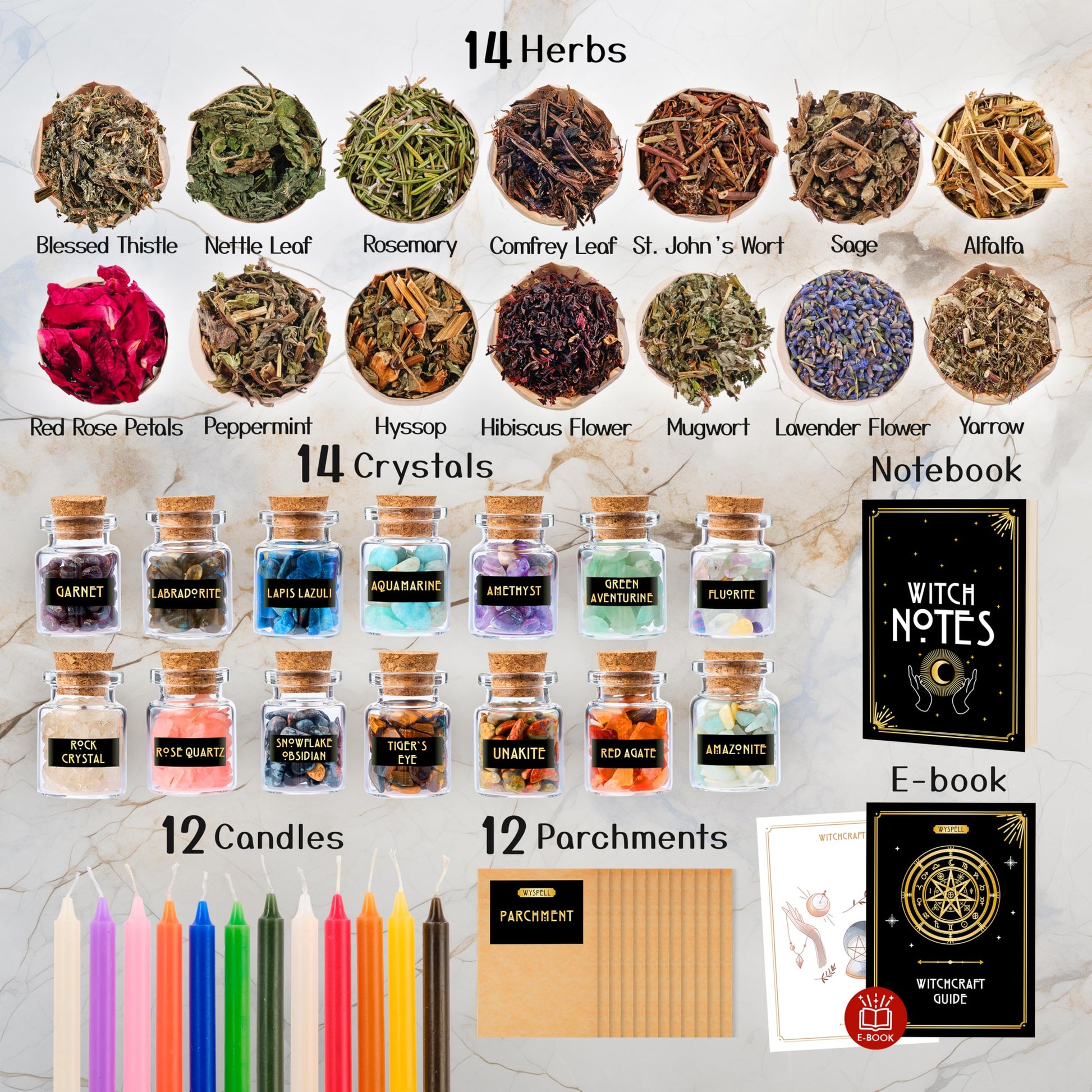 Buy now Wyspell Witchcraft Supplies Kit for Witch Altar 54PCS - Spell Candles for Witches - Crystals Spell Jars for Witches - Herbs for Spells - Beginner Witch Starter Box - Witchcraft Kit at indiglob india